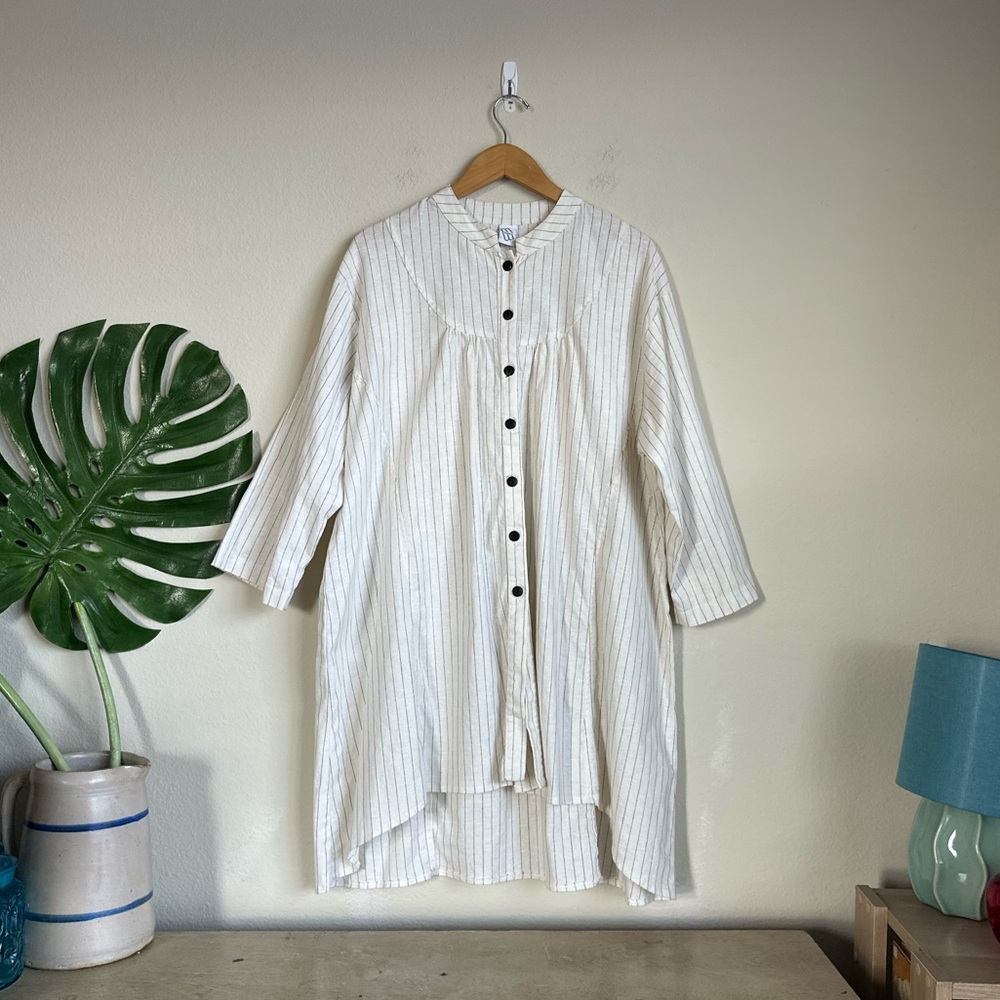 MSquare French Style Linen Button Down Tunic Dress